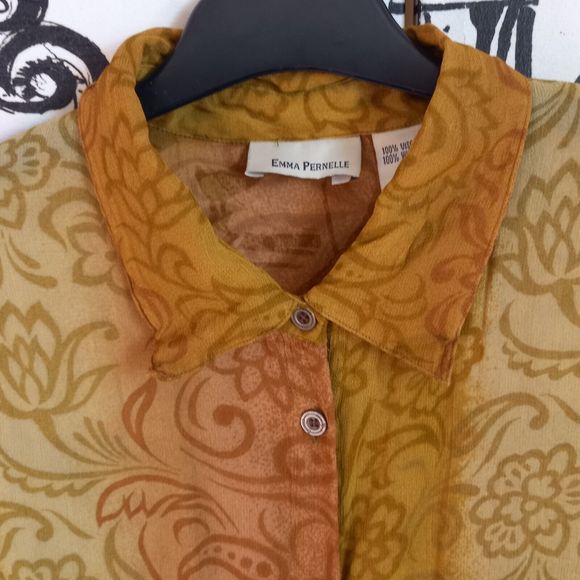 Size 16 Brown Floral Chiffon Semi Sheer Short Sleeve Blouse - Picture 3 of 6